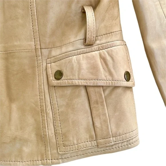 Identify Tan Leather Bomber Fall/Spring Jacket - Size 2 - Picture 4 of 10